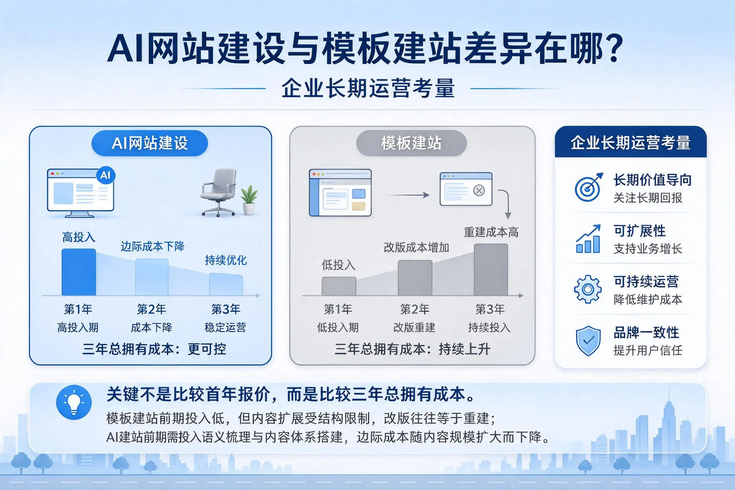 AI网站建设与模板建站差异在哪?嘉兴企业长期运营考量